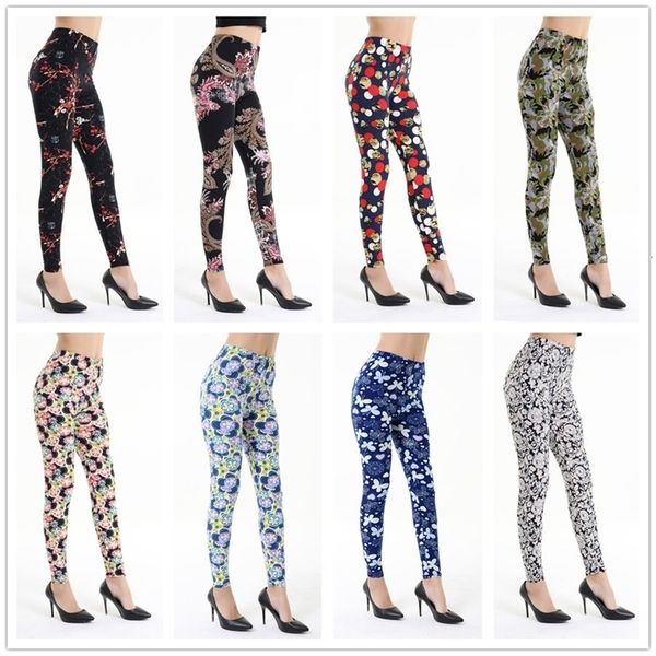 

2020 new floral patterned printed leggings fashion women lady slim elastic pants black white vintage graffiti trousers