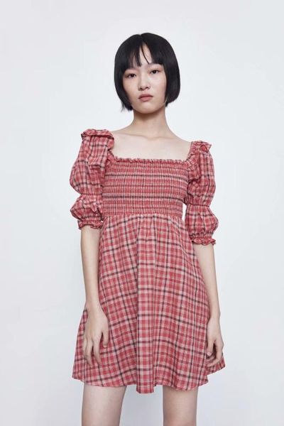 

2020 spring summer new red plaid zaraing women dress sheining zanzeaing female dress vintage plus size hjh4120, Black;gray