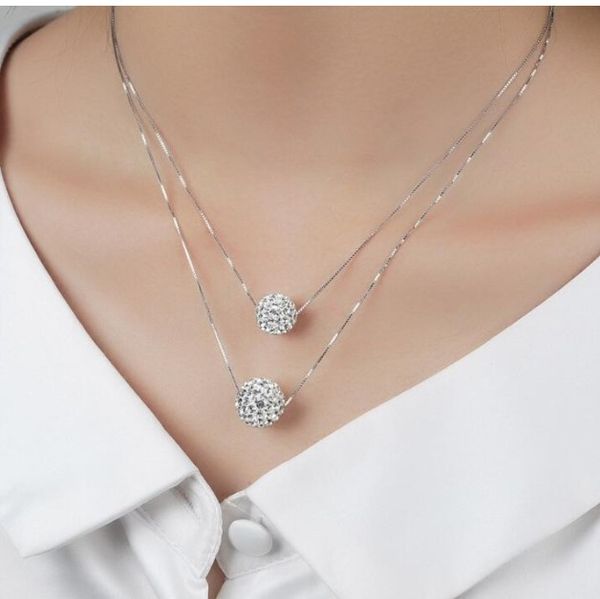 

new temperament exquisite 925 sterling silver jewelry double lucky crystal ball personality pendant necklaces h327