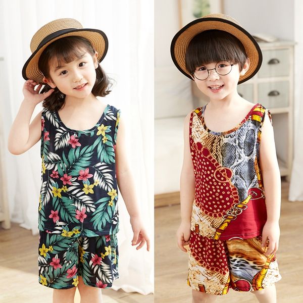 

2020 new children's silk vest pants ethnic pants set suit boys' and girls' national style vest shorts suit, Blue