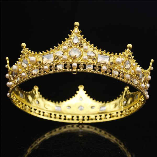 

барокко королева король tiara корона для ювелирных изделий люкс свадебные волос кристалл диадема пром головной убор большой золотой диадемы, White;golden