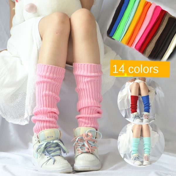 

u5bq3 elegant fluorescent stacking women's woolen autumn and winter korean style candy color warm knitted leg protective warm wool sock, Pink;yellow
