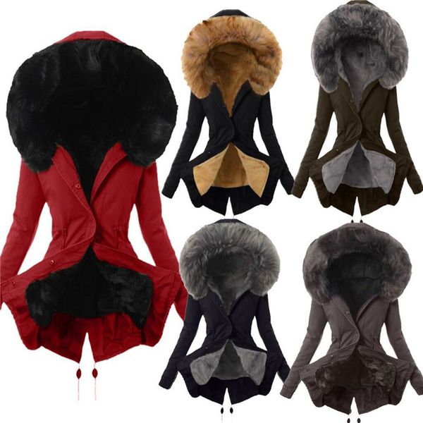 

зимы женщин с капюшоном пальто slim fit с длинным рукавом zipper solid color coat мужской теплый drawstring талии вниз пальто, Black;brown