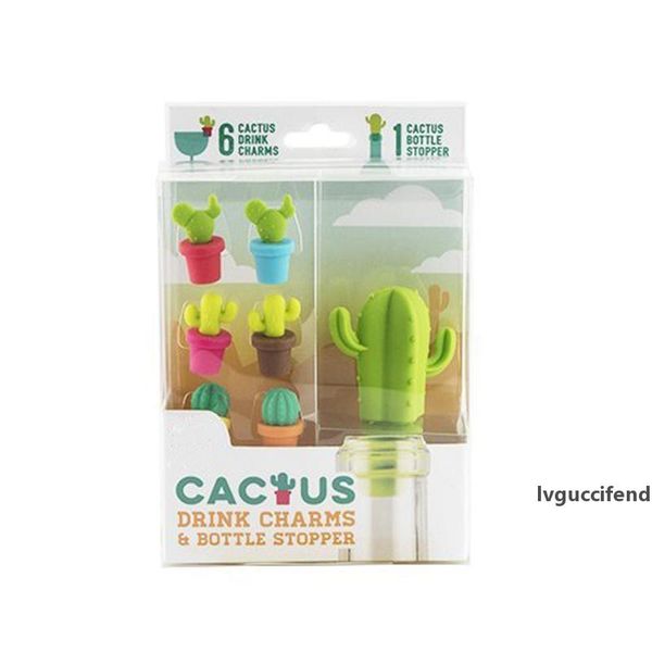 

silicone cactus wine ser wine bottle cork plug party wine glass marker drinking buddy cactus drink charms