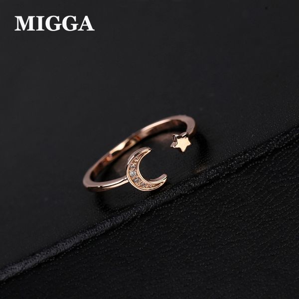 

migga rose/white gold color mini star cute moon open ring for women cubic zirconia crystal bague jewelry, Golden;silver