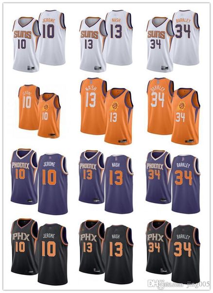 

mens womens youth phoenix suns 10 ty jerome 34 charles barkley 13 steve nash black white custom basketball jerseys, Black;red