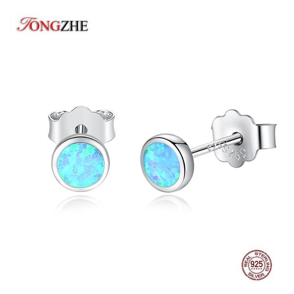 

tongzhe real 925 sterling silver korean earrings for women blue opal small stud earrings fashion jewelry 2020 gift for girl, Golden;silver