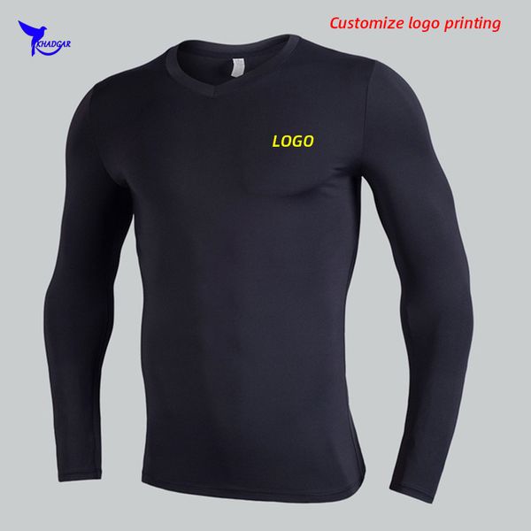 

2020 men long sleeve stretch running t-shirt quick dry workout training sports shirts gym fitness sportswear rashgard customize, Black;blue