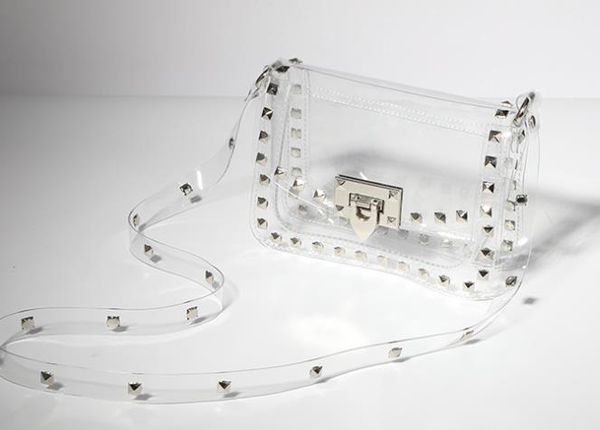 

designer handbag 2020 fashion jelly rivet transparent pvc portable diagonal small square bag