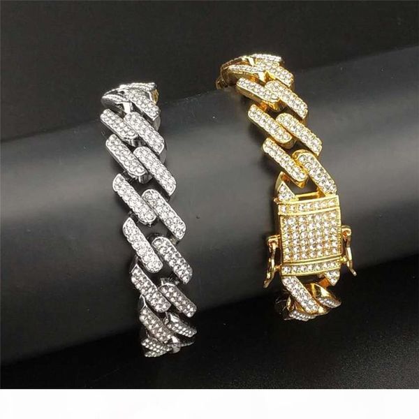 

strip-type cubic zircon iced out hip hop bling chains mens jewelry bracelets fashion tennis miami cuban link chains bracelets hip hop jewelr, Black