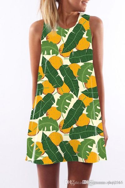 

women dress summer crew neck summer sling sleeveless hip wrap elegant lady green leaves digital print skirt casual pencil dresses size s-xl, Black;gray
