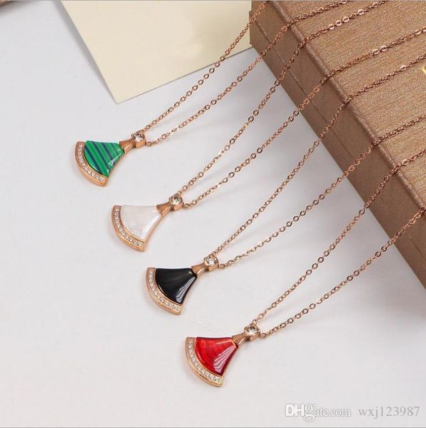 

2020 europe and america diamond small fan necklace color shell 18k rose gold clavicle chain full of stars ornaments, Silver