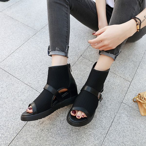 

shoes fashion womens shoes 2020 all-match sandal woman boot beige heeled sandals summer heels open toe wedge increasing, Black