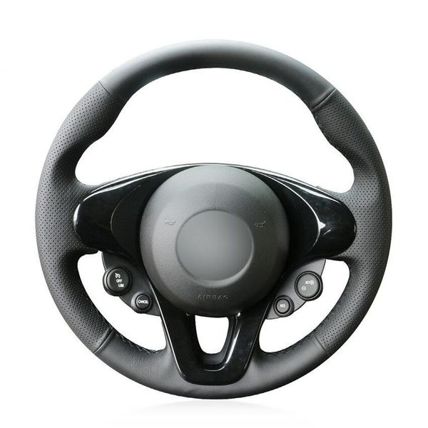 

for smart fortwo forfour hand-sewn steering wheel cover black artificial leather