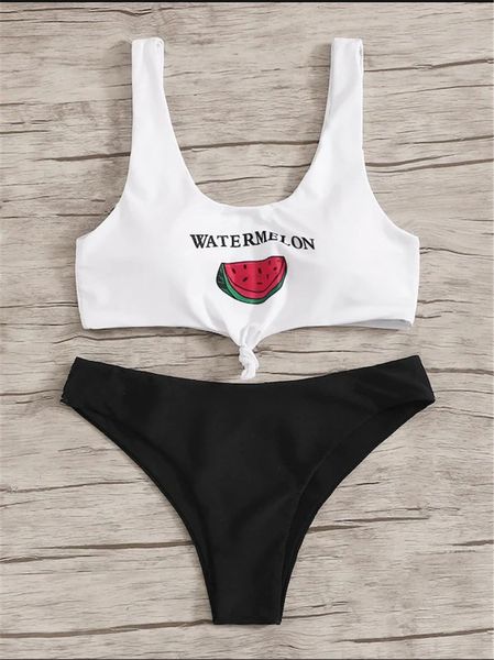 

swimwear women front tie watermelon print push up micro bikini 2020 mujer bathing suit thong swimsuit traje bano biquini, White;black
