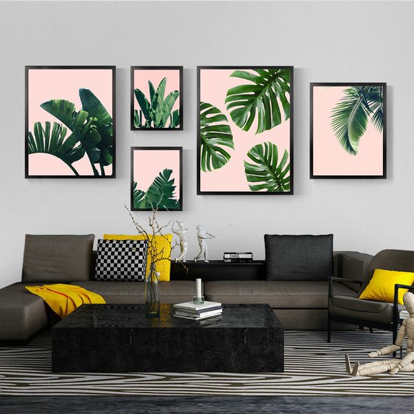 

monstera leaves wall art canvas painting green plant nordic print scandinavian wall art poster picture minimalist home decor