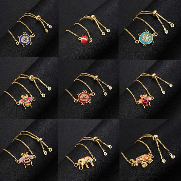 

fashion animal elephant turtle bee charm lady bracelet women adjustable chain gold lucky eye bracelet jewelry wholesale, Golden;silver