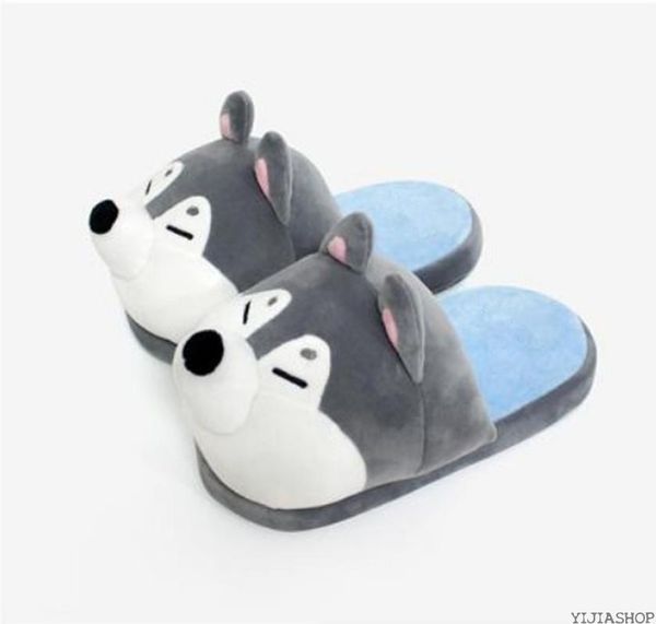 

new winter slippers cute cartoon shiba inu husky dog cat cat and plush home warm non-slip plush slippers, Black