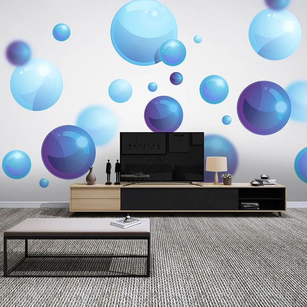 

custom p blue 3d stereoscopic geometric circle ball tv background wall home decor living room mural wallpaper modern design