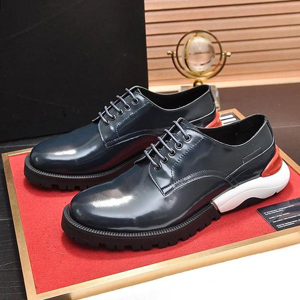 

fashion classic derby shoes comfortable mens shoes luxury british type leather breathable round toe thick sole lace up sneakers drop ship, Black