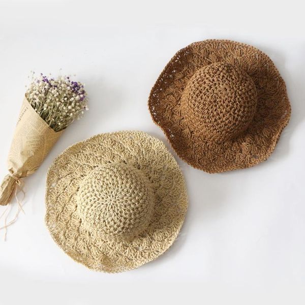 

new style korean-style crochet college style beach hat handmade straw hat summer outdoor sun-resistant sun, Yellow