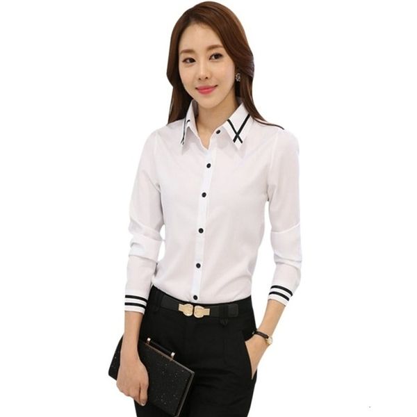 

plus size women fashion shirt long sleeve turn down collar formal shirts women ladies long sleeve shirt, White