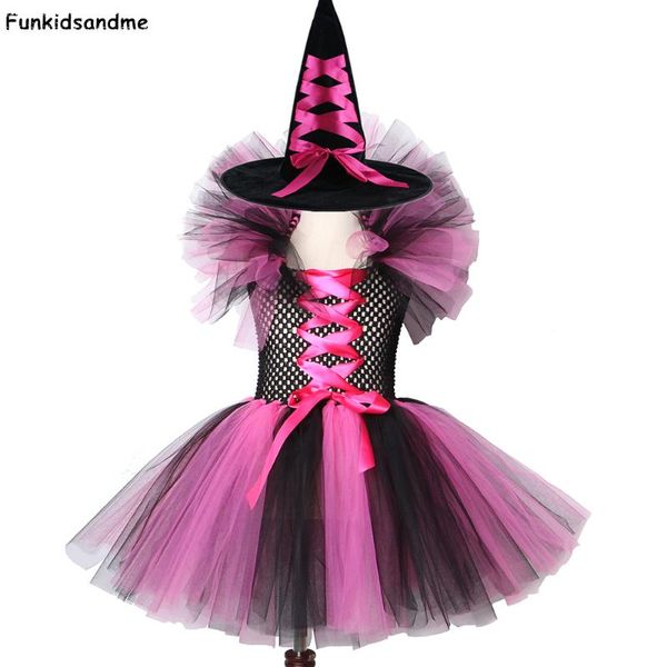 

girls witch tutu dress pink and black children halloween carnival cosplay witch costume kids party dresses for girls 2-12y, Red;yellow