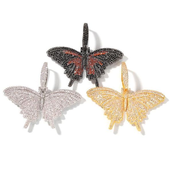

iced out pendant necklace gold silver pink butterfly necklace mens womens fashion hip hop necklace jewelry