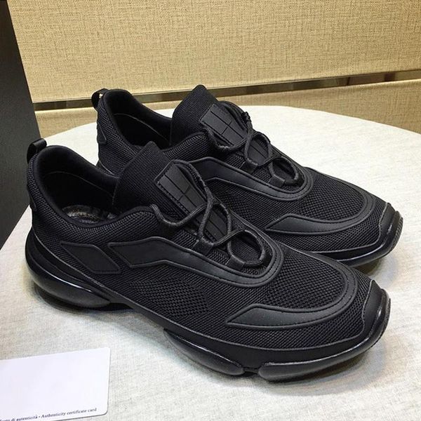 

knit fabric cloudbust sneakers mens shoes fashion classic breathable plus size outdoor walking shoes luxury lace -up low men shoes, Black