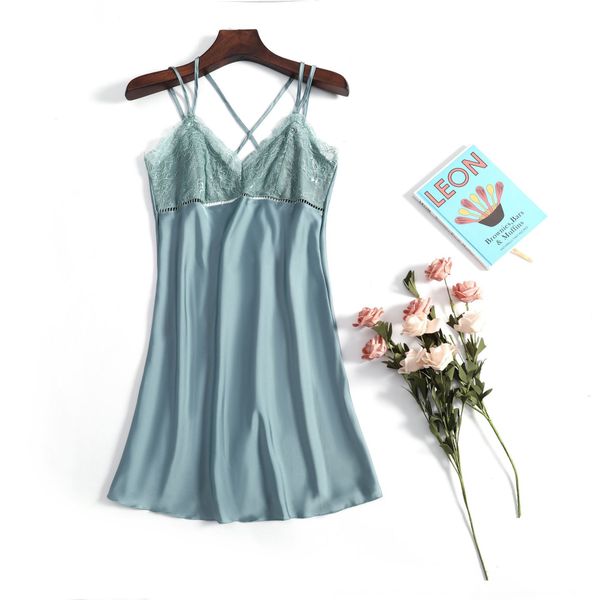 

uc6q7 sling thin ice silk women's home clothes sling pajamas pajamas women's summer korean underwear home clothes medium-length dr, Blue;red