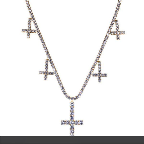 

men luxury 18k gold plated chains cross necklace belief jesus cross pendants necklaces ice out bling cubic zirconia necklaces lover gift, Silver