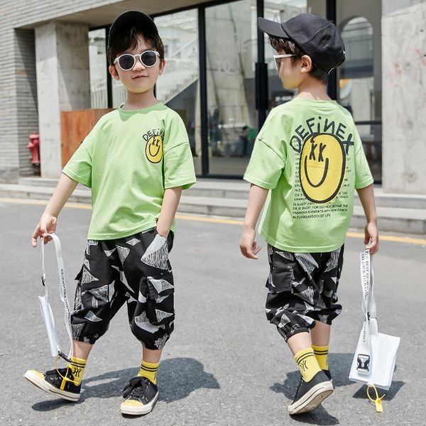 

vytxo suit 2020 summer new clothing boy's chinos children's children's smiling face short-sleeved t-shirt casual pants two-pi