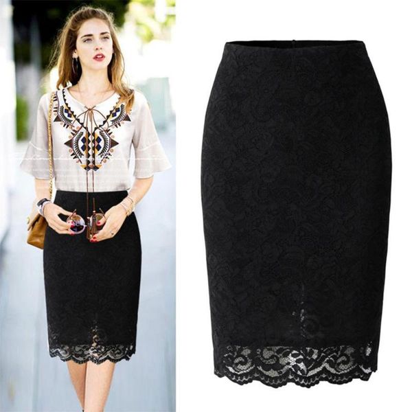 

womens highlight good figure elegant buttocks plain slimming tight fit ladies soft stretch lace high waist skirt vestidos, Black