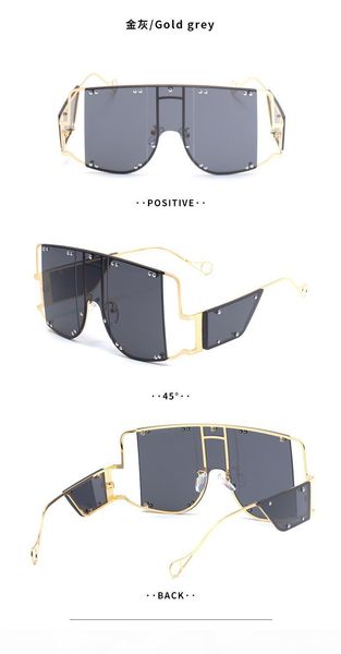 

k european and american punk style protective mirror lady rihanna big frame conjoined piece sunglasses female fashion rivet sunglasses, White;black