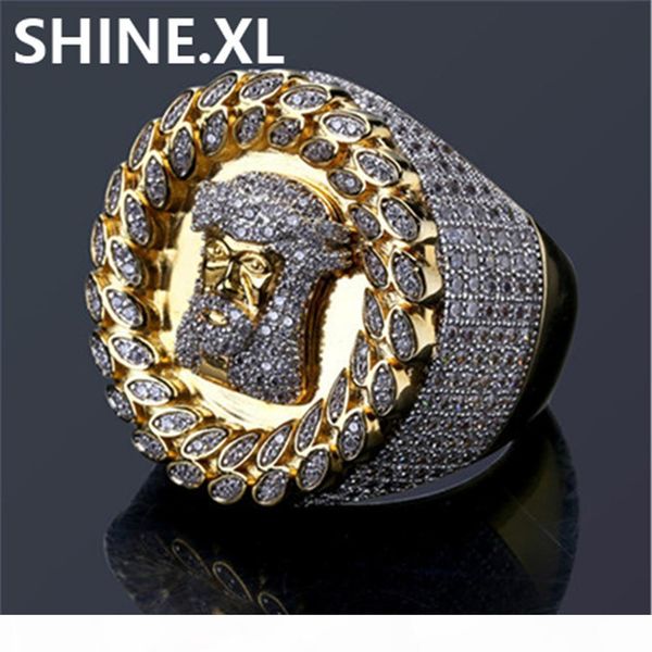 

new design men ring micro paved zircon gold color plated jesus head finger rings for men women size 8-12, Silver