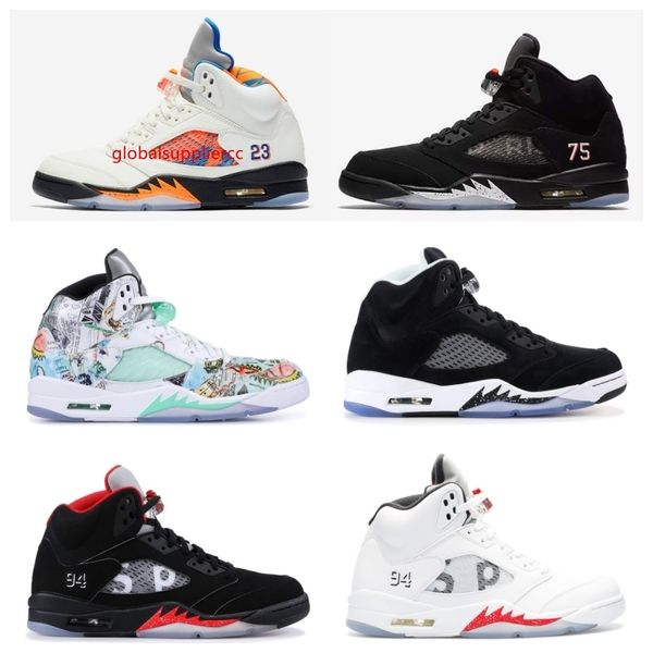 

new arrival 5 basketball shoes paris international flight white cement black metallic red suede oreo sneakers for men women, Black;green