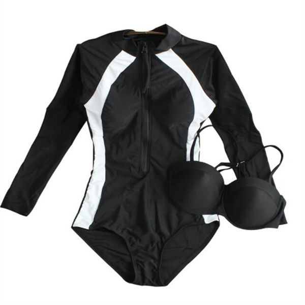 

women's swimwear women long sleeve one piece push up female swimsuit sport slim underwire bathing suit swimming beach wear 2021, White;black