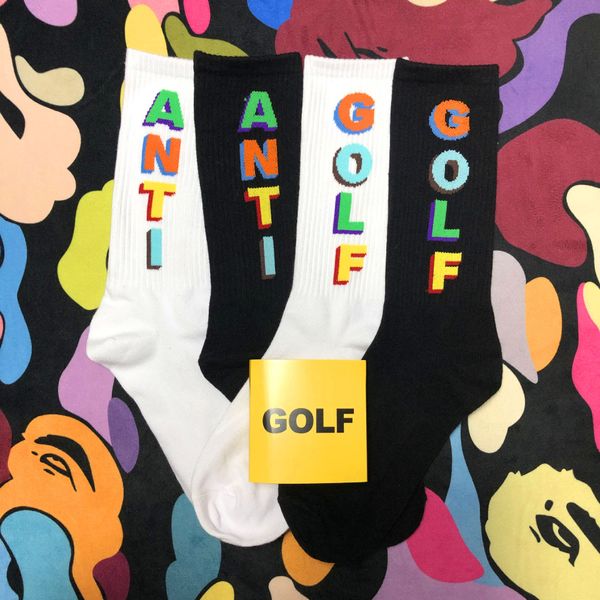 

golf men's women's letter and trendy brand socks ins hip hop skateboard anti-cotton couple sports mid-calf socks, Black