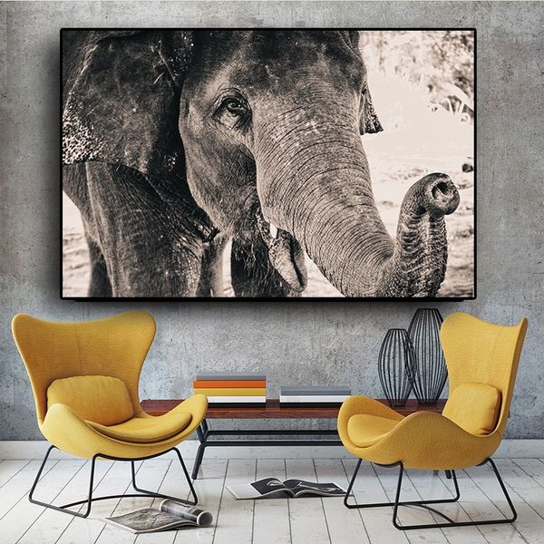 

black and white wildlife animal canvas painting african elephant posters prints wall art pictures for living room home decor cuadros