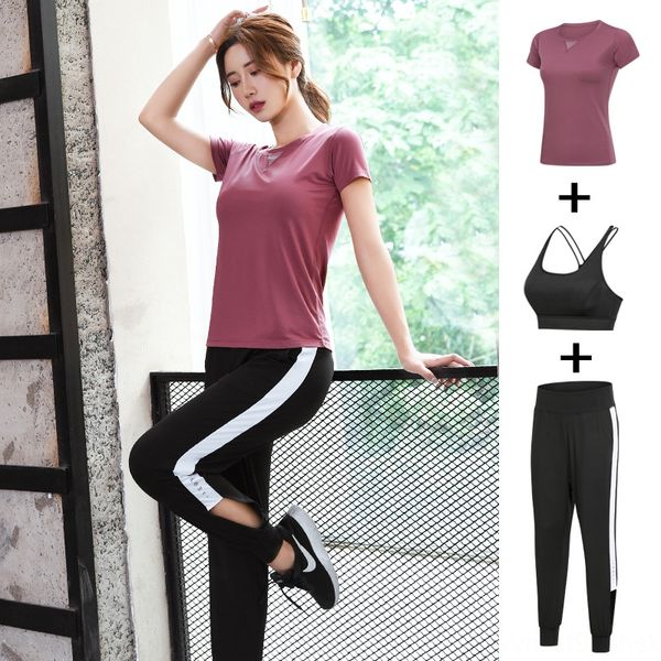 

2019 new yoga clothes sports suit women's professional slimming morning running yoga clothes running pants gym three-piece batch, White;red