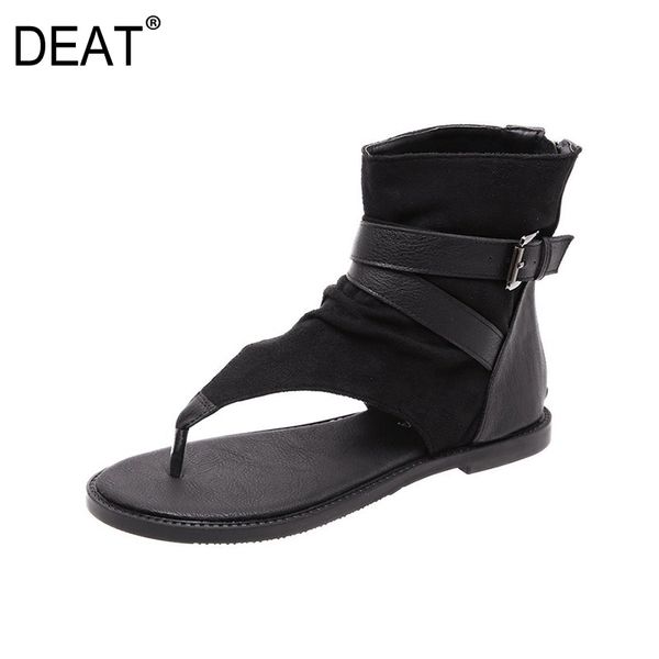 

deat] 2020 новая весна лето круглый toe пряжка ремешка split toe casual матовая кожа сандалии для женщин обувь мода tide 10g688, Black