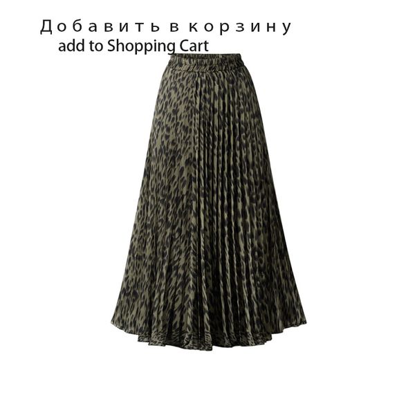 

skirts pleated army green a-line 3xl 4xl 5xl plus size knee-high skirt summer 2021 high waist leopard print chic wo, Black