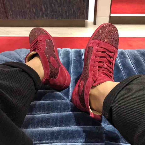 

men red soles bottom casual shoes studded spikes red soles strass rhinestone graffiti shoes sneakers high suede leather sneakers1.1, Black