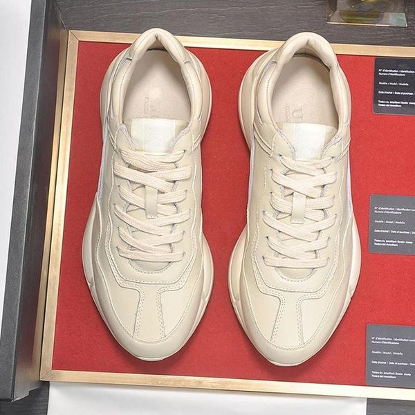 

mens rhyton leather sneaker fashion mens shoes breathable autumn and winter luxury shoes lightweight lace -up low casual men shoes, Black