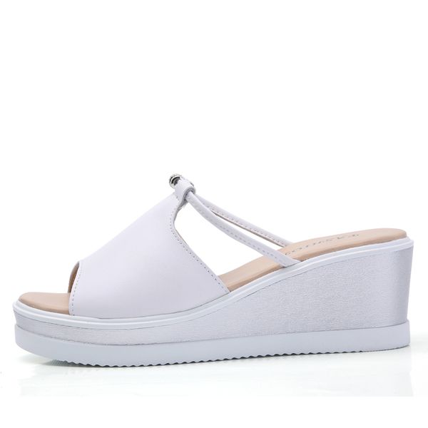 

women slipper sandals heels wedges platform leather peep toe crystal elegant female sandals ladies mules clogs summer shoes cs09, Black