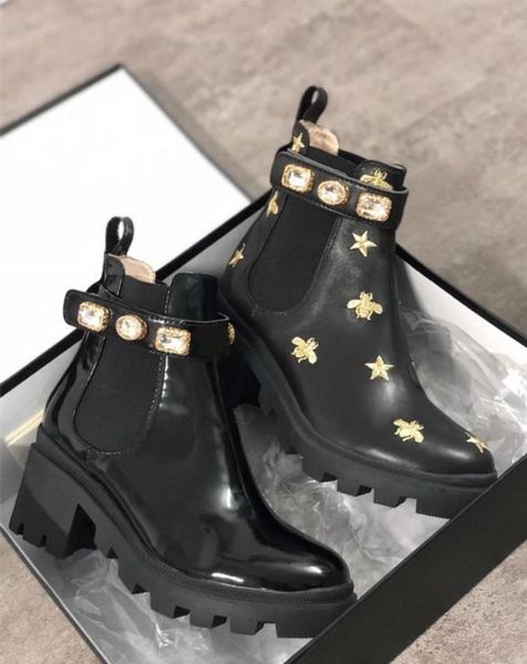

designer australia ladies martin boots fashion shoes desert boots embroidered thick sole leather ladies mid heel ankle boots, Black