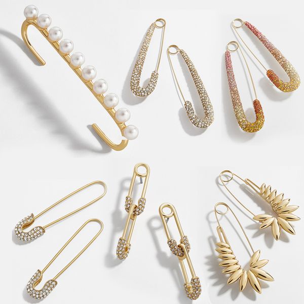 

gold earrings for women gold safety pin earring elegant rhinestone earring original jewelry wedding gifts 2020, Silver