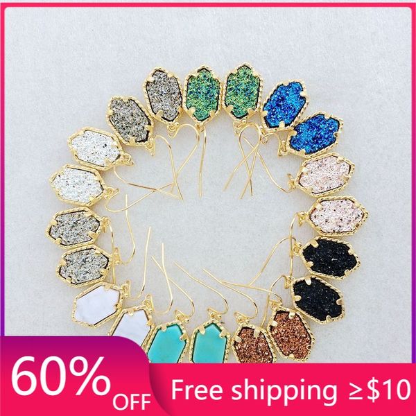 

20 options drusy hexagon dangle earrings imitation lava stone druzy earings gold color brand jewelry for women, Silver