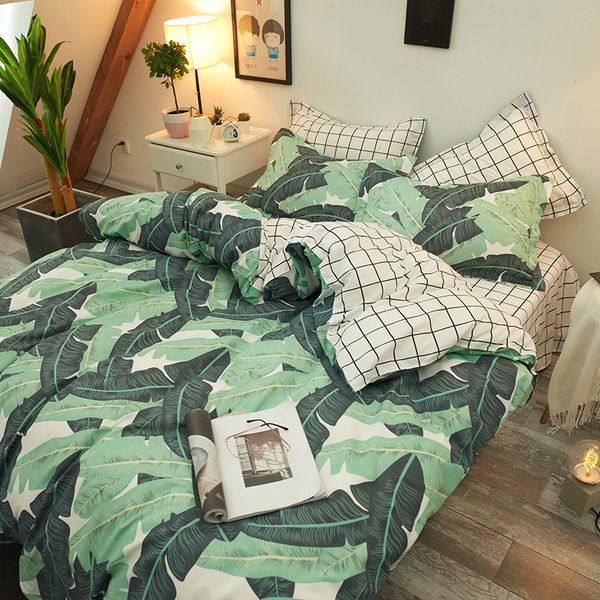

2020 summer bedding set green duvet cover bed set geometric flat sheet reindeer bedclothes 4pcs bed linenset nordic home textile