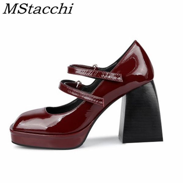 

mstacchi genuine leather colorblock design women shoes round head buckle thick heel platform ladies shoes zapatos para mujer, Black